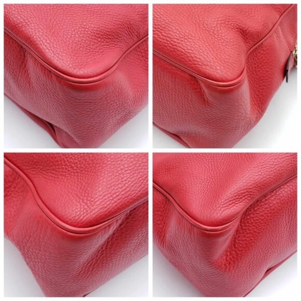 Authentic Gucci Soho Chain Shoulder Bag Red Leather GG Logo Crossbody Bag - Picture 10 of 14